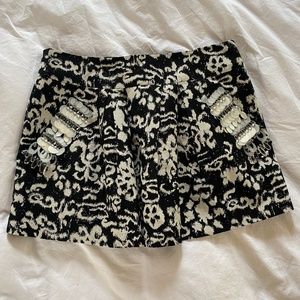 Nanette Lepore Beaded Black & White Silk & Linen Mini Skirt